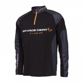 Marškinėliai Savage Gear Tournament Shirt 1/2 Zip Black