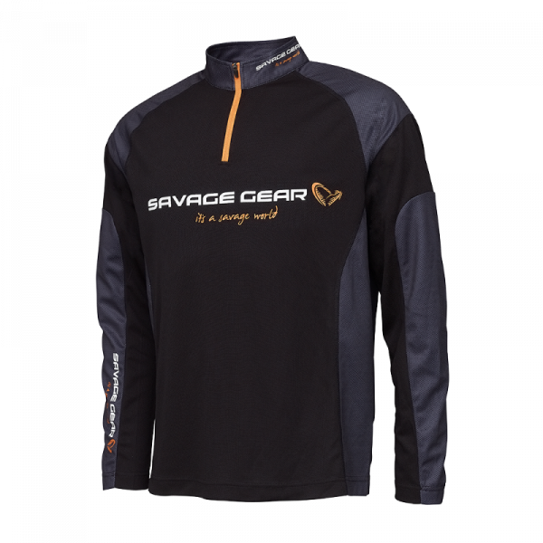 Marškinėliai Savage Gear Tournament Shirt 1/2 Zip Black
