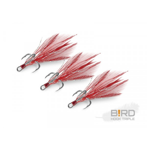 Delphin B!RD Hook TRIPLE / 3pcs Size 8 Red Feathers