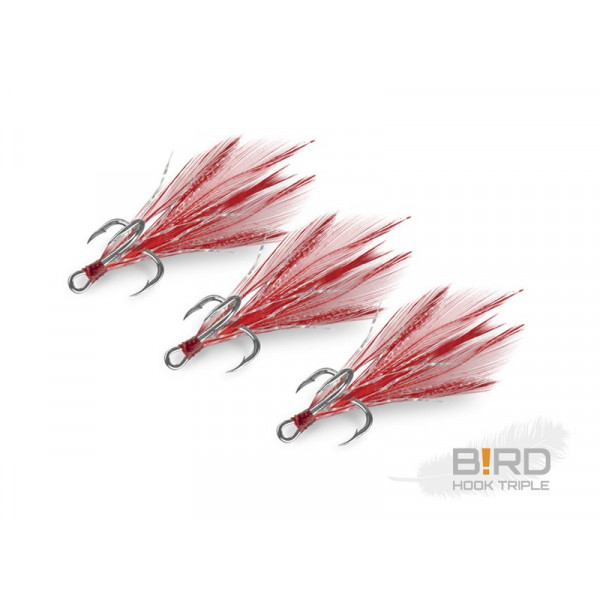 Delphin B!RD Hook TRIPLE / 3pcs Size 4 Red Feathers