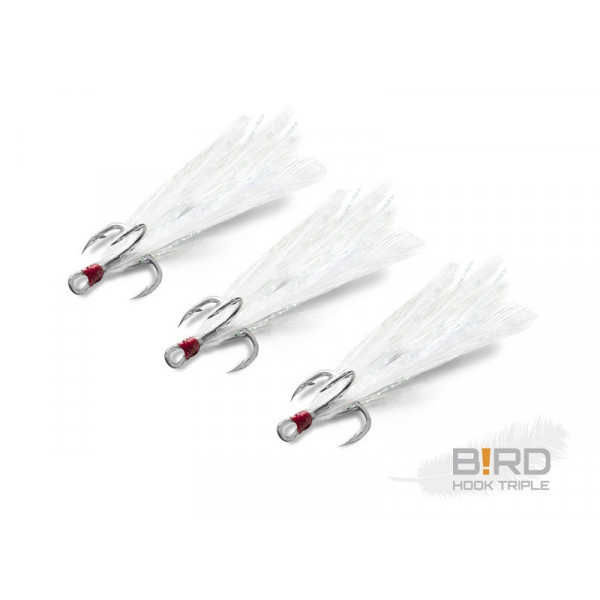 Delphin B!RD Hook TRIPLE / 3pcs Size 4 White Feathers