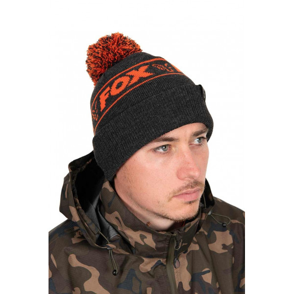 Žieminė Kepurė Fox Collection Bobble Hat Black&Orange