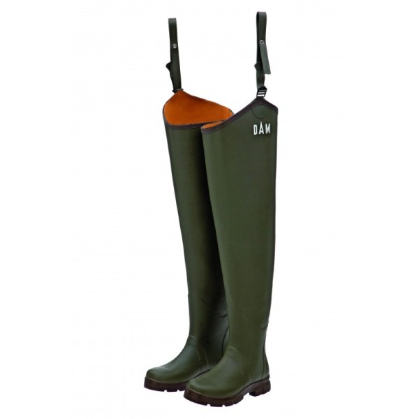 DAM FLEX RUBBER HIP WADER BOOTFOOT GREEN